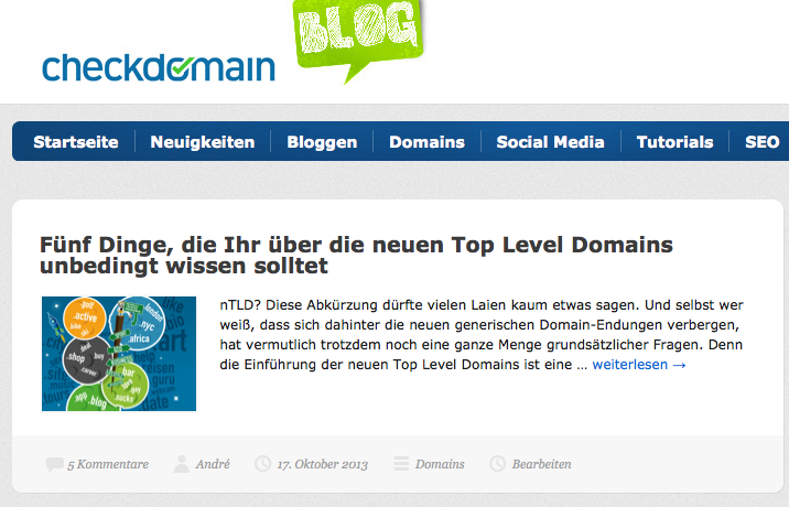 Bloggen macht Spaß - wenn man erstmal die ersten Schritte gemacht hat... Screenshot: checkdomain.de